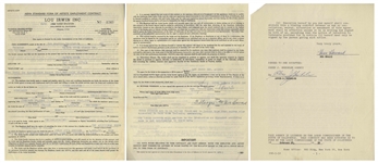 Lot of 2 Moe Howard Signed Contracts: 3pp. Agency Contract From 1951, & 2pp. (1 Sheet) AGVA Contract From 1952 Signed ''3 Stooges By Moe Howard'' -- 8.5'' x 11'', Both Near Fine